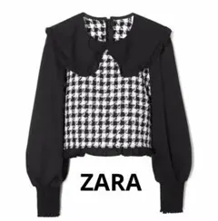 ZARA 千鳥柄 ブラウス 襟付き モノトーン ブラック ホワイト