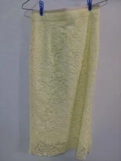 淡い黄色 レース タイトスカート