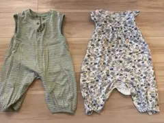 ユニクロ2点セット　ロンパース・カバーオールセット（グリーン・花柄）　80cm