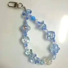 ビーズキーホルダー ビーズストラップ 水色 ハンドメイドキーホルダー