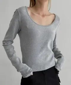 【BLACKUP】エディルUネックセミクロップ長袖Tシャツ