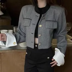 SHEIN コントラストトリム ボタンフロント クロップ オーバーコート Mのサムネイル