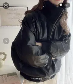 リブタートルフェイクレザージャケット XL ブラック