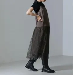 【新品】NANO universe レース切り替えサテンキャミワンピース