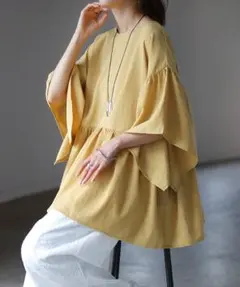 新品【 HUG.U ハグユー 】フレアチュニック ドルマン【タグ袋】イエロー