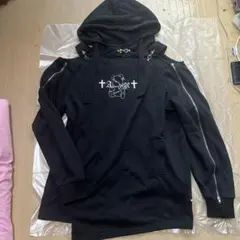 Amilige 猫耳袖ZIPショート丈パーカー 無地ブラック - メルカリ