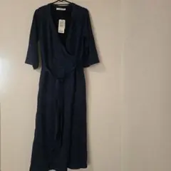 MOURISY ネイビー ラップワンピース 七分袖