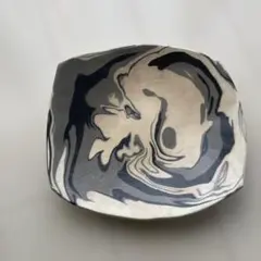 黒と白　マーブル模様　大皿　作家　やきもの　陶芸作家