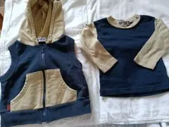 DU-CH フード付きベストと長袖Tシャツセット重ね着