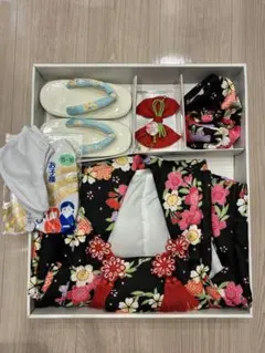 美品◆七五三 着物セット 3歳 女の子 黒地 花柄のサムネイル