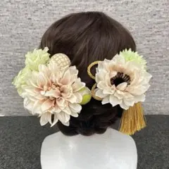 和装用ヘアアクセサリー 花飾りセット和装髪飾り Uピン グリーン 緑 ベージュ
