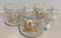 最終値下！昭和レトロ　金ふち、金の花柄カップ　3個セット