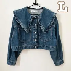 【ZARA（ザラ）】ピーターパンカラーデニムジャケット　ビッグカラー　フリル