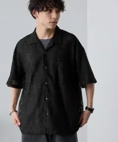MONO-MARTシアーレースジャガードルーズシルエットオープンカラーシャツ Lのサムネイル