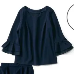 リブインコンフォート 袖フレア ジョーゼットカットソー ブラウス ネイビー