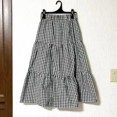 チェック ロングフレアスカート モノトーン