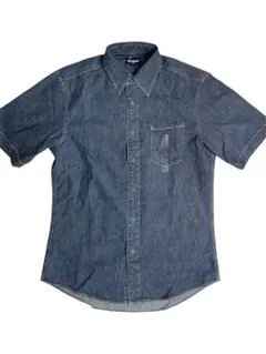 OLD UNIQLO 紺タグ デニムシャツ 半袖 M デッドストック 無地 古着