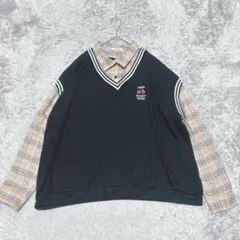 SUREVE +オーバーサイズ重ね着風シャツベストトップス長袖［4L］ブラック