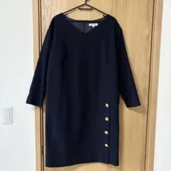 【美品】ナチュラルビューティーベーシック ネイビー Vネック ワンピース M