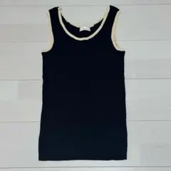 【未使用】黒 リブ編み ノースリーブ タンクトップ フリーサイズ