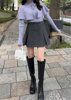 インパン裏地付ボックスプリーツフレアミニスカート[mei41]