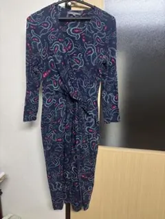 LAURA ASHLEY ネイビー ペイズリー柄 ワンピース