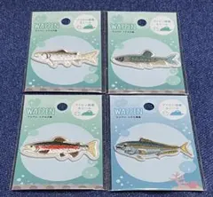 魚釣り、フィッシング、お魚　川魚、海の生き物ワッペン服やバッグや帽子に4枚セット