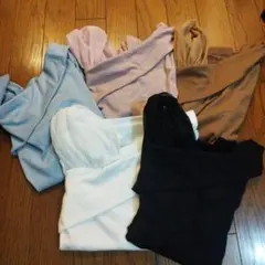 Dazy コントラストメッシュ アシンメトリーネック 半袖 全色5点セット