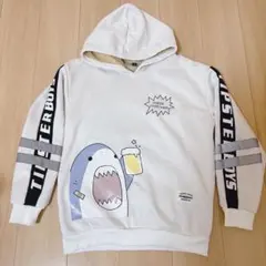 裏起毛 トレーナー トップス サメ ビール フード付きパーカー 防寒 L 白