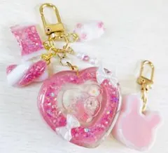 ピンクなハートのレジンシェイカー シャカシャカキーホルダー +おまけ付き！