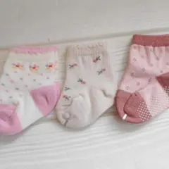 ベビー靴下 3足セット ピンク系 花柄
