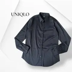 美品 完売品 ユニクロ スーピマコットンストレッチシャツ長袖 ダークネイビー M