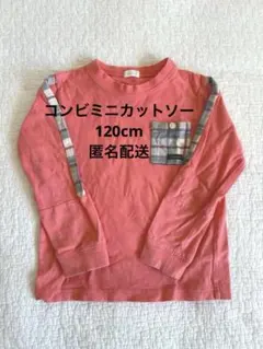 コンビミニコーラルピンク 長袖カットソー チェックポケット付き120cm