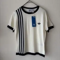 【XL】adidas ニット スリーストライプス 半袖Tシャツのサムネイル