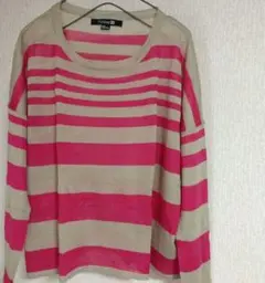 春物　Forever21 ベージュとピンクのストライプ長袖ニット M