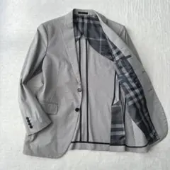 【美品】バーバリーロンドン　チェック柄　テーラードジャケット　グレー　紳士服