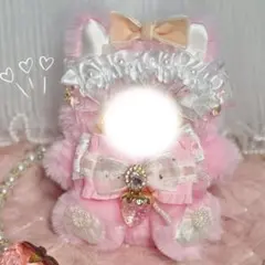 おすわり　ぬい服　ねこ　10㎝〜12㎝　着ぐるみ　いちご　ピンク