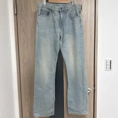 GUメンズライトブルー ストレートデニム　ダメージ加工32