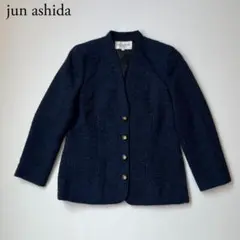 美品　jun ashida ジュンアシダ　ノーカラージャケット　ネイビー　9のサムネイル