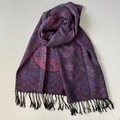 【一度のみ使用 美品】ペイズリー柄 エスニック調 マフラーストール フリンジ付き