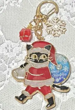 No148黒猫サンタさんのキーホルダー・ハンドメイド・レジン・チャーム