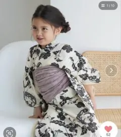 ウタタネ　キッズ浴衣3点セット レトロベージュにブラックの花　kids