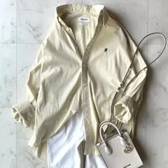 美品　ジムフレックス　長袖コットンワイドシャツ　ユニセックス　イエローストライプのサムネイル