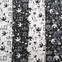 cosmo textile 白と黒のプリント綿生地4枚組 　約13cm×51cm