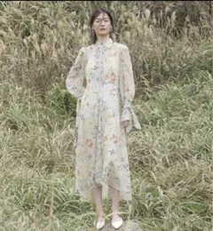 FRAY I.D ボリュームスリーブ ボウタイ フレアワンピース 花柄