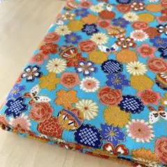 布 生地 和柄 カットクロス 110×100 民芸の里 青系 花蝶鞠