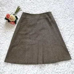 美品 ローラアシュレイ ツイードスカート ウール リネン混 ブラウン L