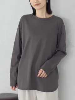 新品コムサイズムCOMME CA ISMグレー色裾スリットTシャツチュニックL