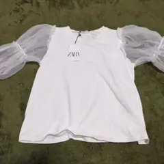 ZARA シースルーバルーンスリーブTシャツ M