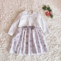 美品ブランシェスフォーマルセットアップパープル紫120入学式花柄ホワイト白りぼん